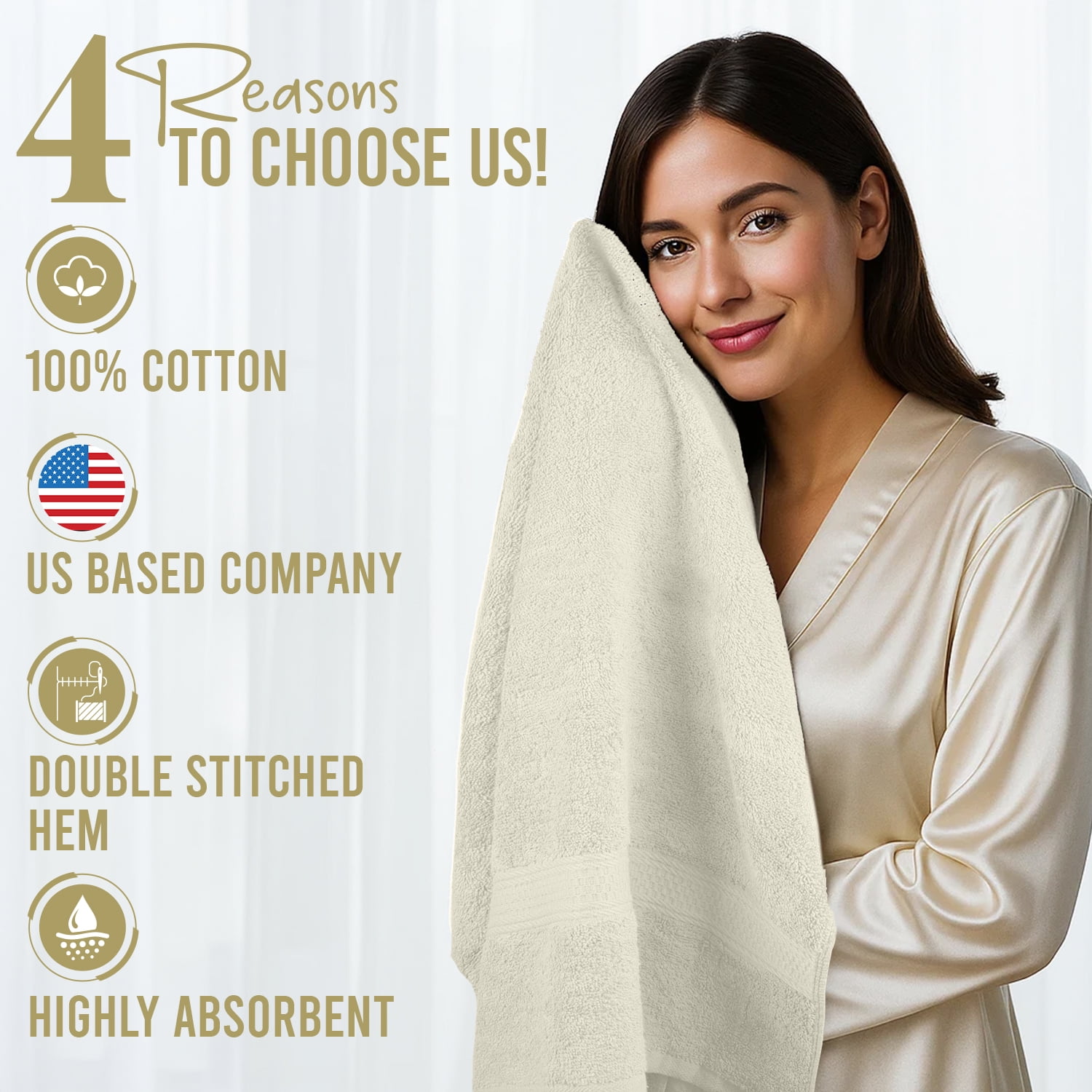 Dan River Bath Towel 4 Pack 27x54 in Ultra Soft Quick Drying Cotton Towel - Ivory