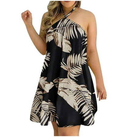 

Wedding Guest Dresses for Women Sexy Dresses for Women Fashion Women Summer Elegant Halter Neck Casual Bandage Print Backless Mini Dress Clearance 2022 Summer Dresses Valentines Day Dress Black L