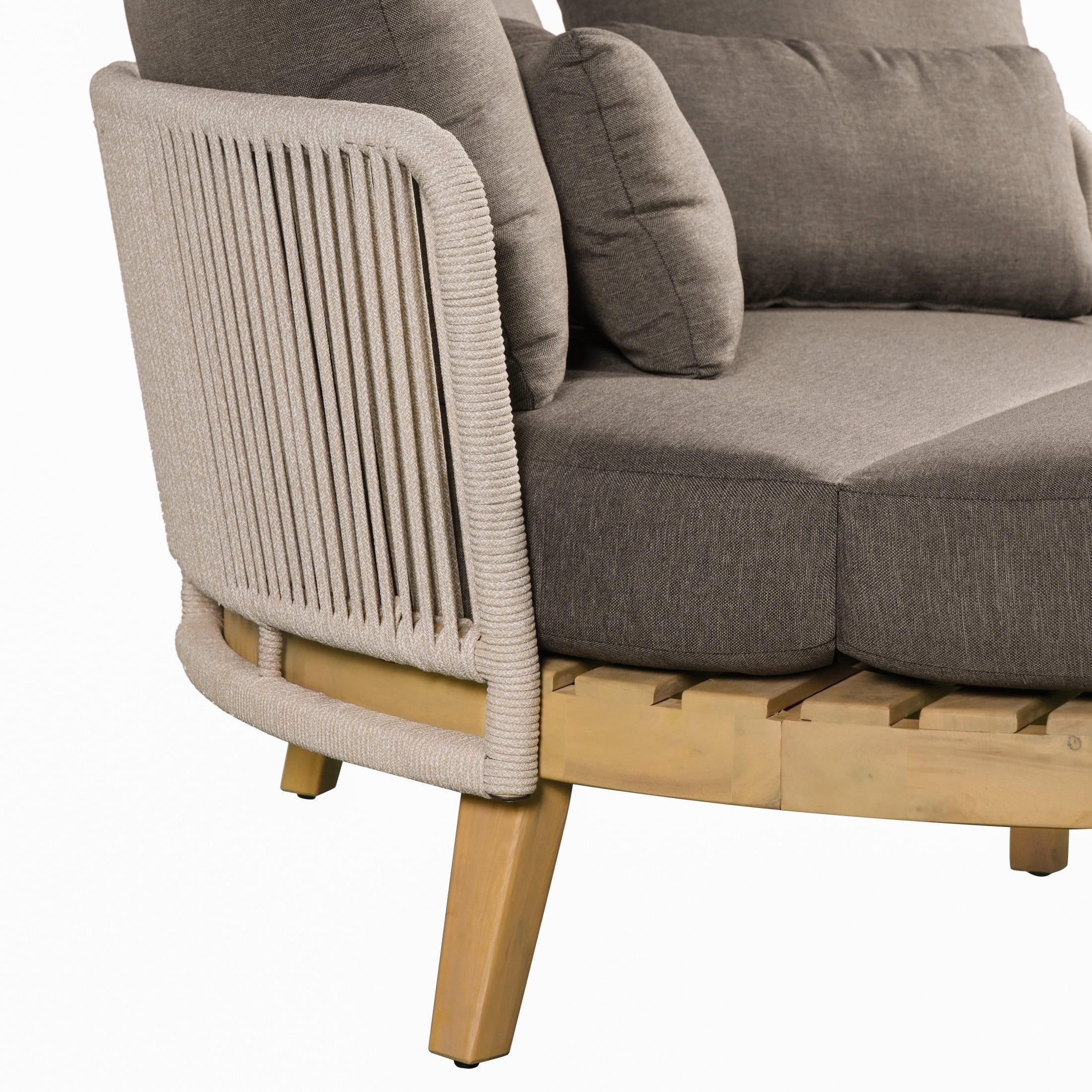 Christopher Knight Home 60" Coastal Outdoor Acacia Wood Round Daybed with Rope Back, Tan Cushion