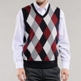 thumbnail image 2 of Riecok Mens Argyle Sweater Vest Sleeveless V Neck Pullover Sweaters Lightweight Solid Winter Tops with Pockets Red 2XL, 2 of 6