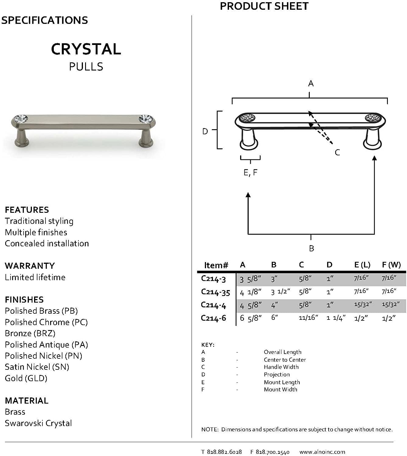 Bronze 6-Inch Crystal Pull