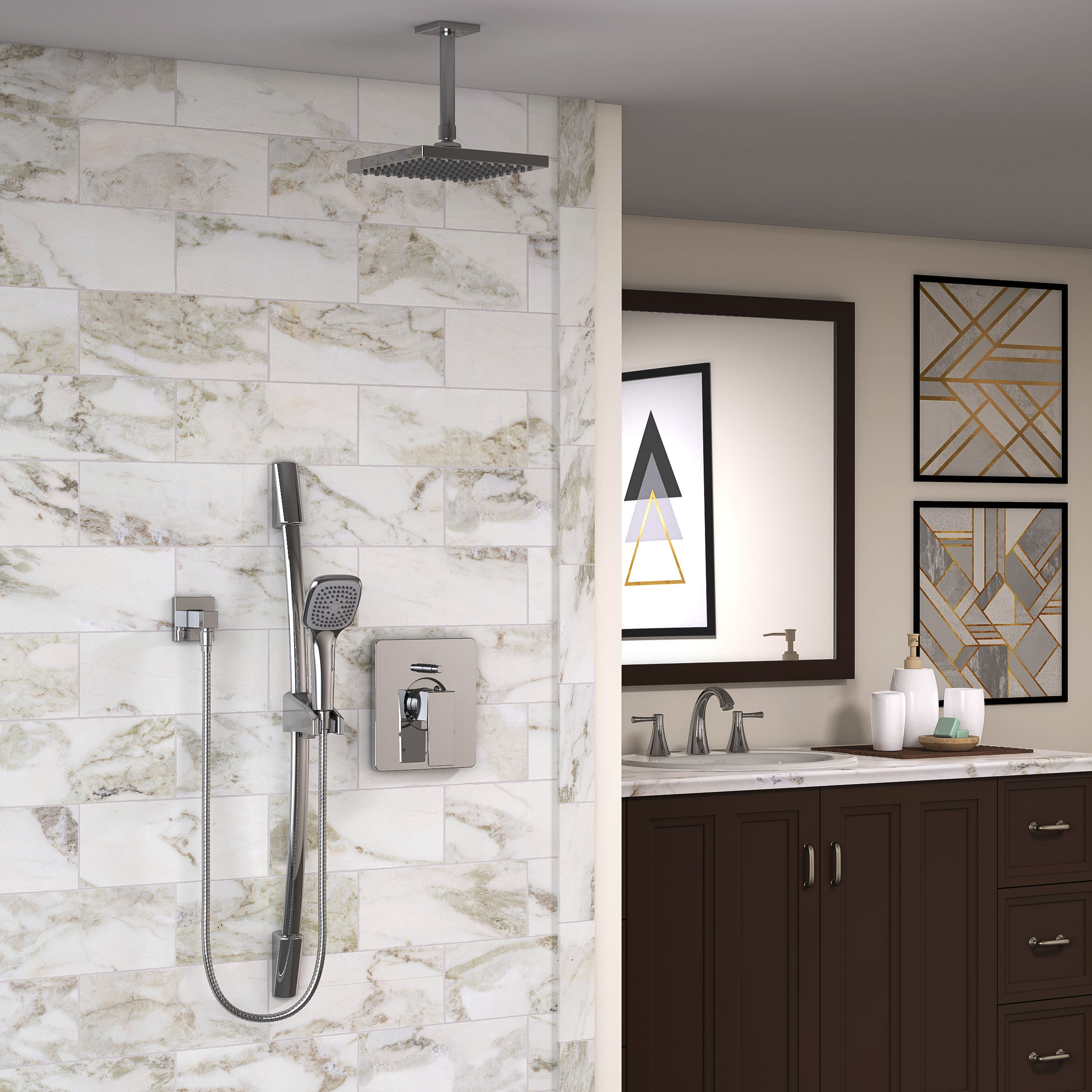 Belanger KIT-QUA130CCP06 Rain Pressure Balanced Square Shower System from Ceiling