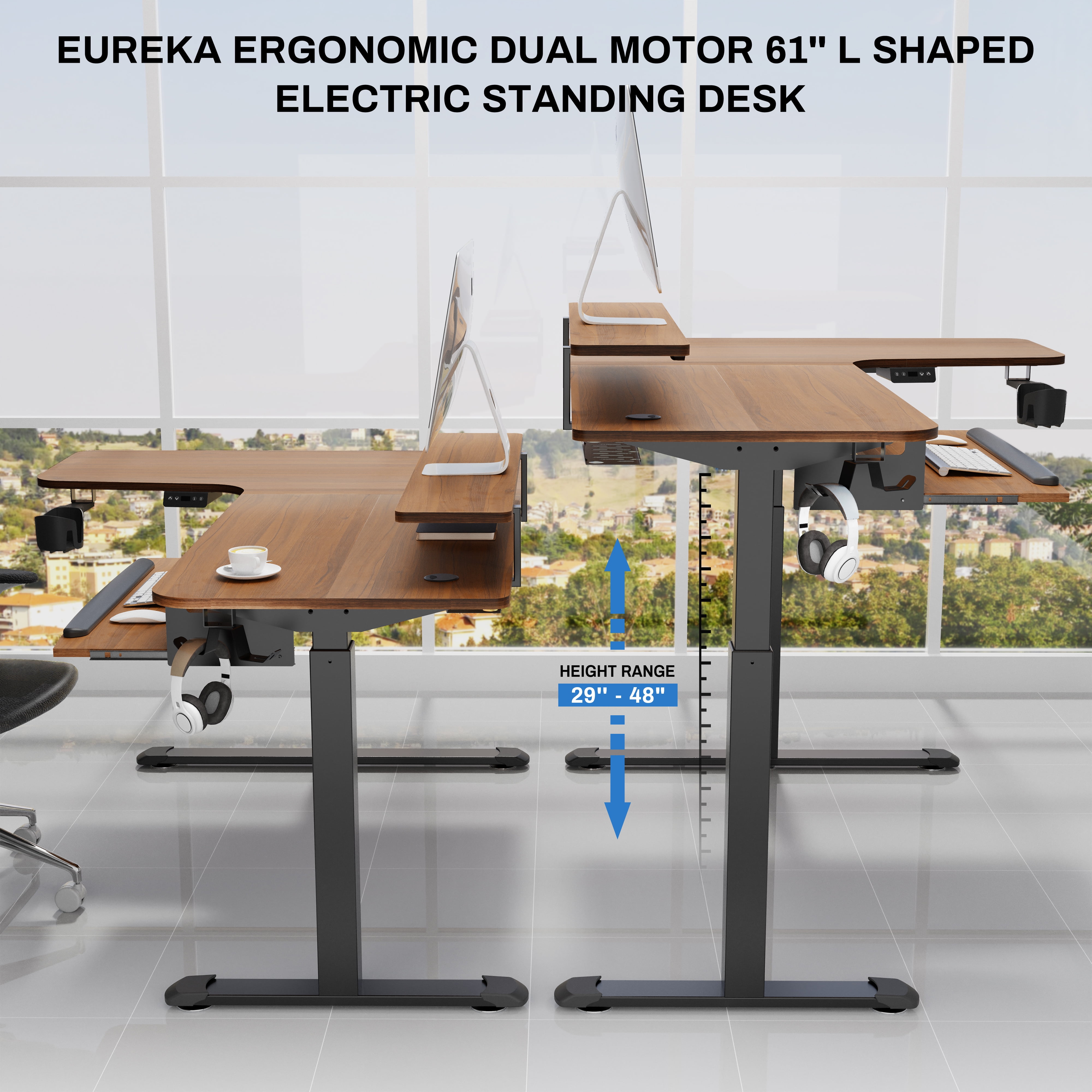 Eureka Ergonomic Corner L Shaped Standing Desk with Monitor Stand & LED  Strips, Dual Motor