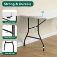 thumbnail image 4 of WASUHE 5 Foot Rectangle Folding Table, Fold-in-Half Portable Plastic Picnic Foldable Table with Carry Handle, Indoor Outdoor Use for Camping, Parties, BBQs, Events, White, 4 of 10