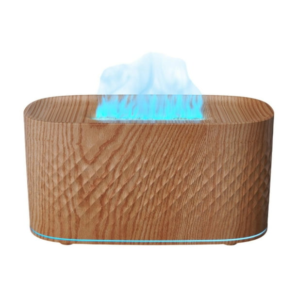 Humidificador de aire con llama, luces LED, difusor de aroma, interruptor de apagado automático, fragancia para el hogar 2 Grano de madera