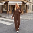 thumbnail image 2 of SUNBS Lounge Sets for Women Two Piece Sets Henley Neck Top Wide Leg Pants Vacation Fall Travel Outfits, 2 of 8