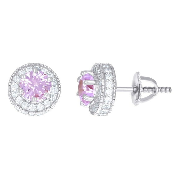 925 Sterling Silver Womens Pink White Cubic Zirconia Fashion Stud Earrings 8.4x8.4mm Wide Stud Earring for Women