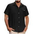 thumbnail image 2 of TAGOLD Mens Summer Short Sleeve Turndown collar Blouse & Shirt Solid Color Linen Button Cardigan Pocket Casual Top, 2 of 5