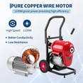 thumbnail image 4 of 1.2" x 120 FT Electric Drain Cleaner Machine – 1100W, 1700 RPM Pipe Auger & Sewer Snake – Commercial & Residential Main Line Clog Remover – 6 Cutters & Gloves – Red, 4 of 7