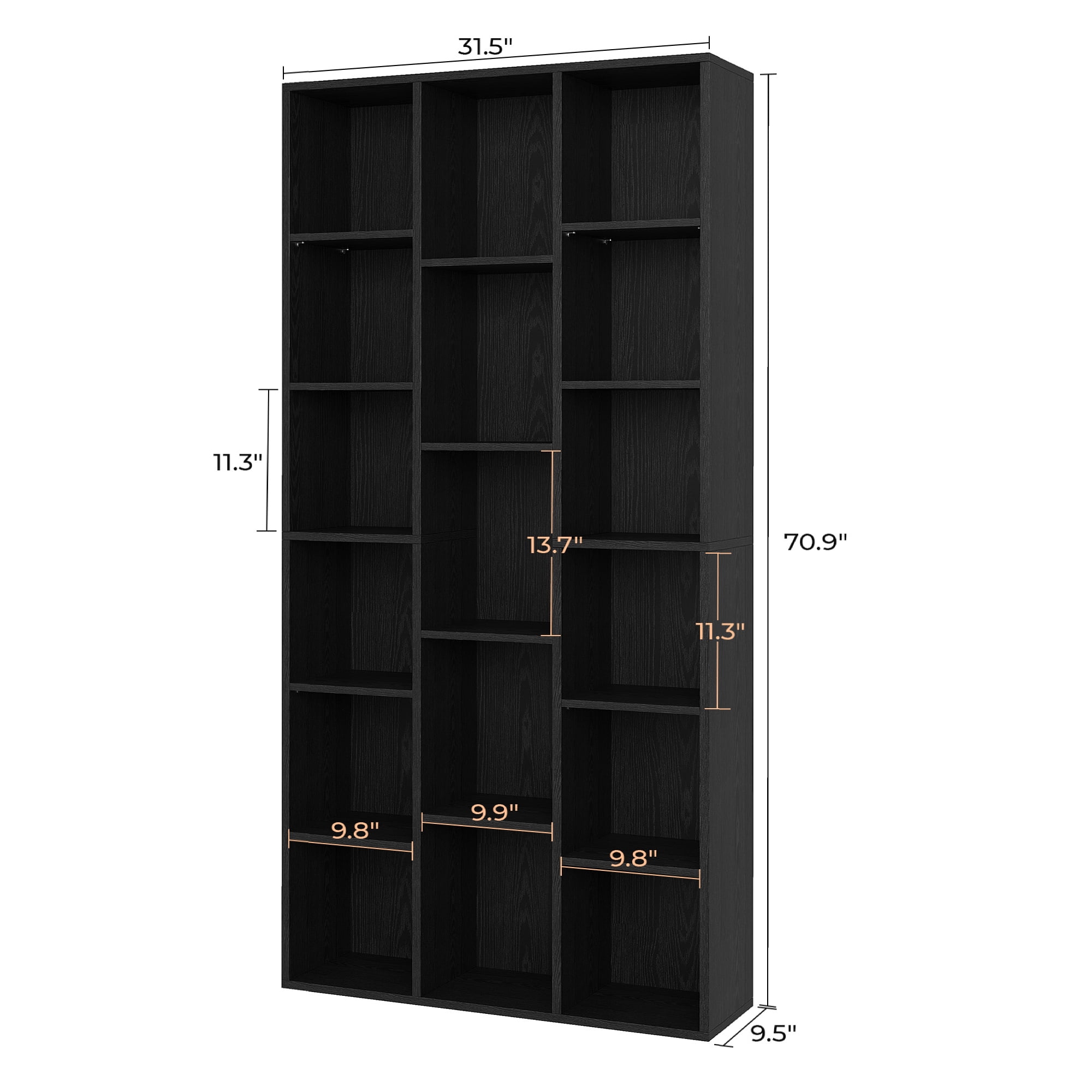 IRONCK 71" Tall Bookcase, 31.5" Wide Bookshelf, Cube Storage Organizer with Adjustable Shelf for Home Office, Black