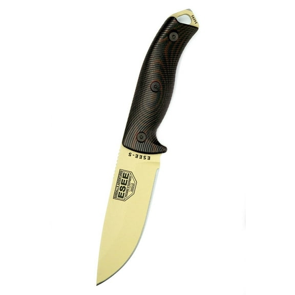 ESEE Knives 5PDT-004 Fixed Blade Knife Desert Tan 1095 Carbon Steel & Black G10