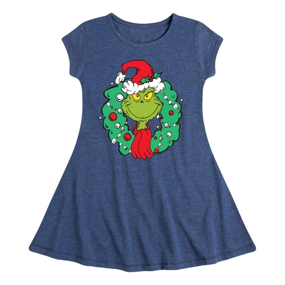 Dr. Seuss The Grinch - Christmas - Grinch Wreath - Toddler & Youth Girls Fit & Flare Dress