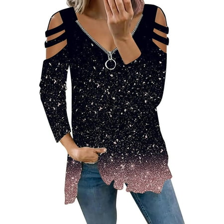 

Wiueurtly Womens Fashion Print Zipper Strapless Long Sleeves Valentines Scrub Tops Women Dress Top with Lace Sleeves
