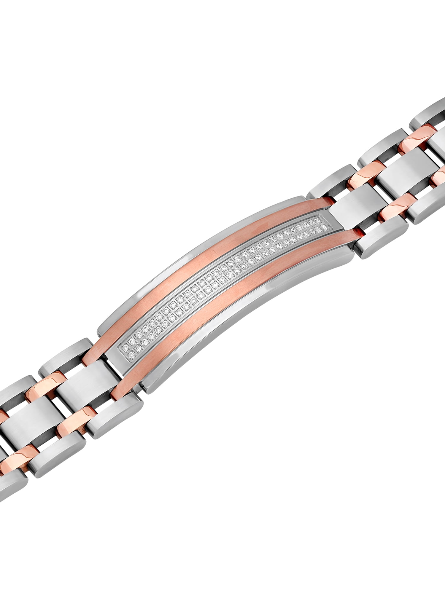 Men's CZ Stainless Steel with Rose IP ID Bracelet, 8.5"