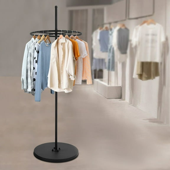 Steel Floor Standing Clothing Display Stand Black Modern Round Garment Rack