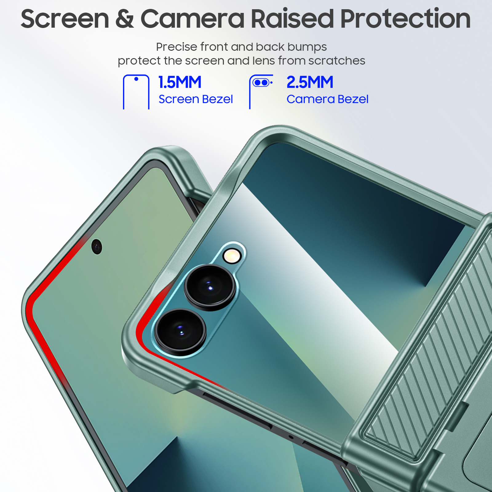 Vizvera for Samsung Galaxy Z Flip 7 Phone Case with Card Holder RFID Blocking,Built in Hinge Protection, Screen Protector-Light Green