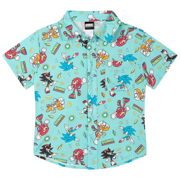 SEGA Sonic The Hedgehog Tails Shadow Hawaiian Button Down Shirt Toddler to Big Kid