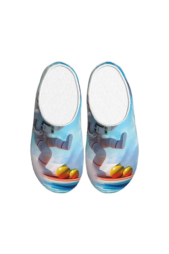 Astronaut Tropical Dolphin Women's Men's Slippers Plush Slip-On House Slipper for Winter Indoor Soft Cushion Non-slip Fluffy Slides Slippers-39/40