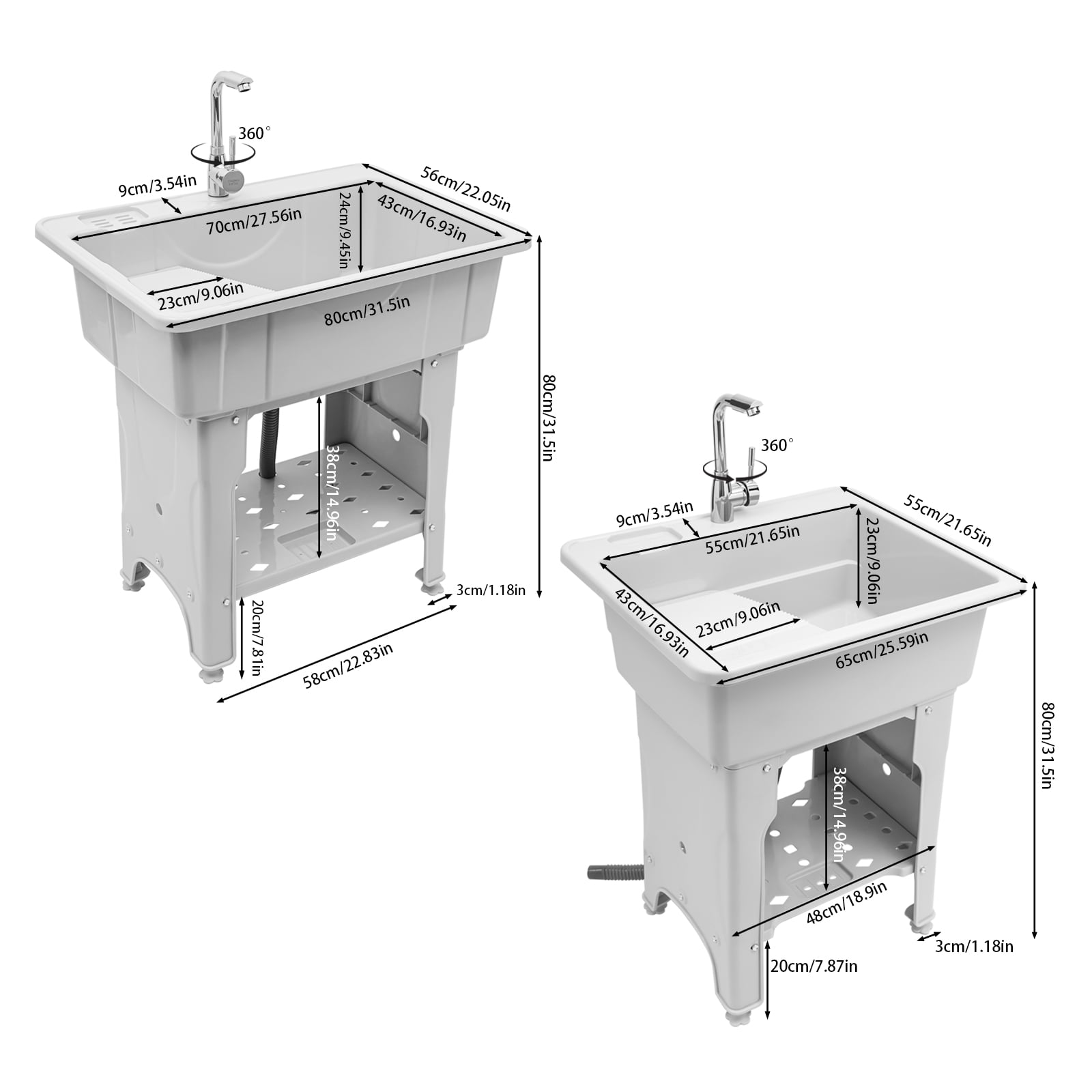 Heavy-Duty Utility Sink Laundry Tub – Weather-resistant PP Basin with Removable Washboard and Storage Shelf
