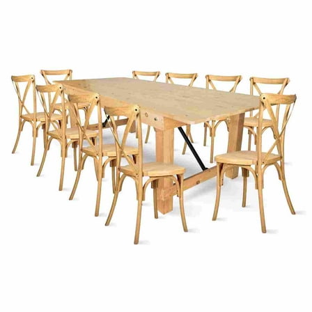 Natural Straight Leg Farm Table Dining Set with 10 Chairs by Chivari