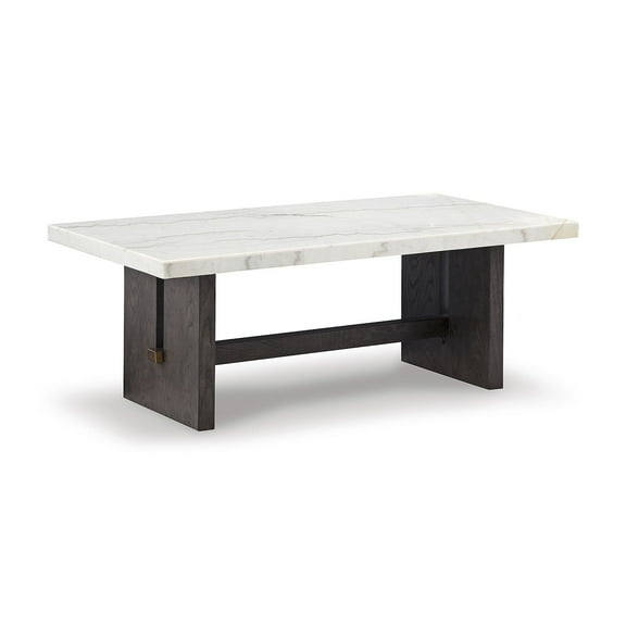Signature Design by Ashley Burkhaus Traditional Rectangular Coffee Table with Marble Tabletop, Dark Brown & White