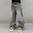 thumbnail image 5 of Mens Baggy Jeans Wide Leg Casual Jeans Vintage Hip Hop Denim Pants, 5 of 6