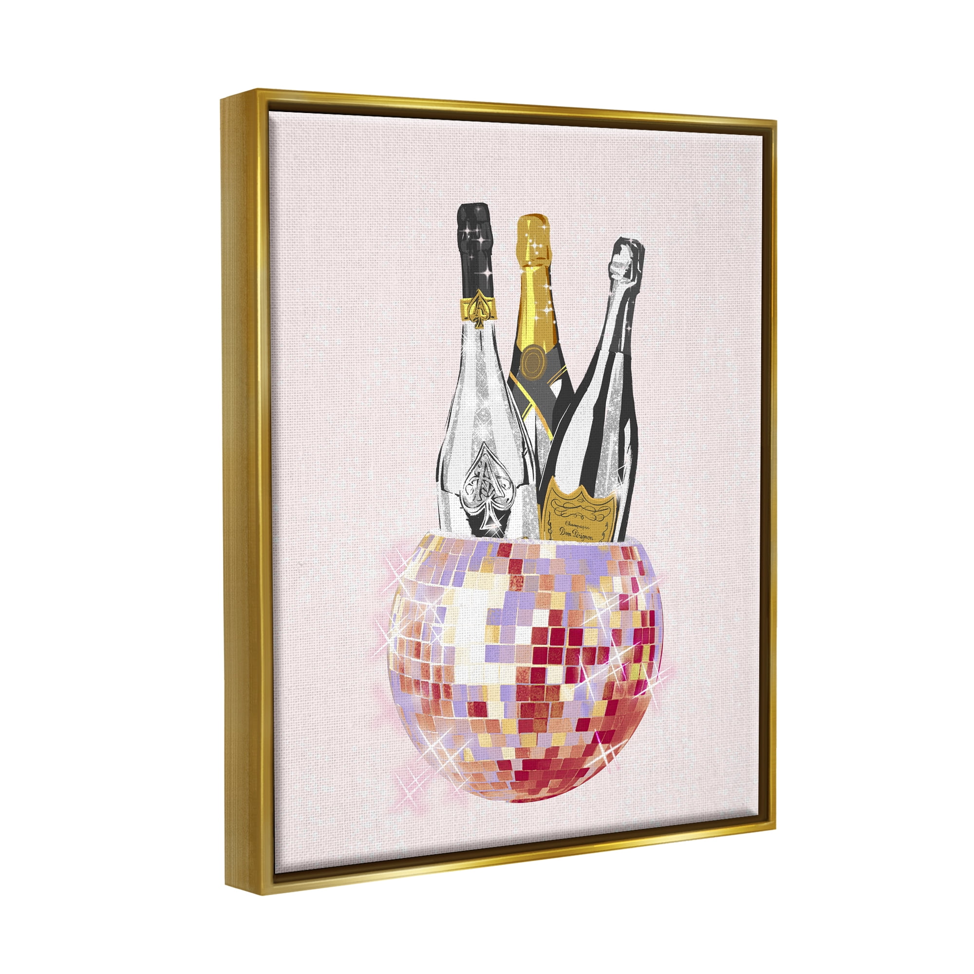Stupell Industries Glam Disco Champagnes Food & Beverage Painting Gold Floater Framed Canvas Art Print Wall Art, 17 x 21