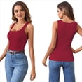 thumbnail image 3 of Camiseta Sin Mangas de Punto Acanalado Informal con Cuello Cuadrado de Verano para Mujer, Color Rojo, Talla L, 3 of 6