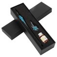 thumbnail image 5 of Glass Dip Pen, Glass Signature Pen Calligraphy Pen Set, Handmade Crystal Calligraphy Pen with Transparent Flower Holder for Writing Drawing Decoration (Azul claro), 5 of 5