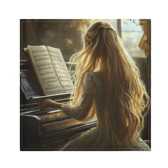 Qxltty Blonde Lass Playing The Piano Napkins 20×20in Perfect for Parties Dinners Weddings Cocktail Housewarming Cloth Napkins Set of 6