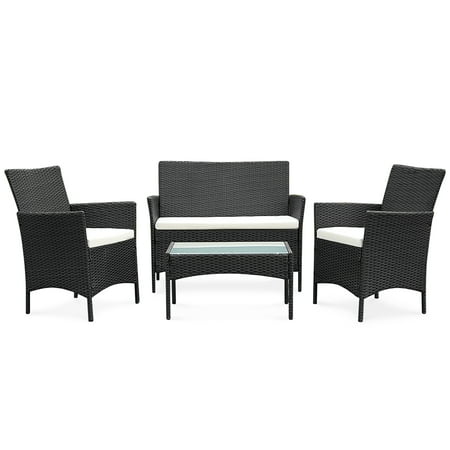 Costway 4 PC Patio Rattan Wicker Chair Sofa Table Set Garden Furniture