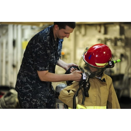 Aurora Deck - Canvas Print Aurora Spear dons firefighting equipment on the mess decks of the aircraft carrier USS Theodore Roos Stretched Canvas 10 x 14