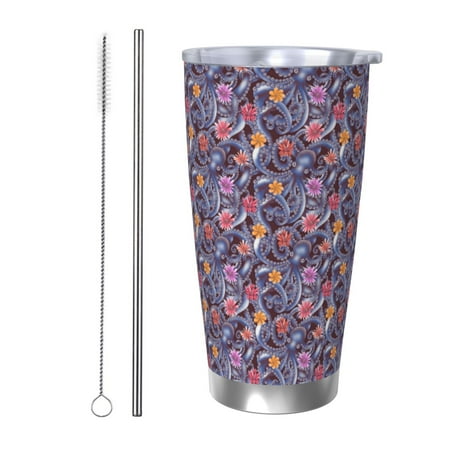 

Ocsxa Octopus and flower Pattern 20oz Travel Coffee Mug with Flip Lid Stainless Steel Insulated Insulated Coffee Mug Thermal Cup with Splash Proof Sliding Lid-Straw Two-piece Set