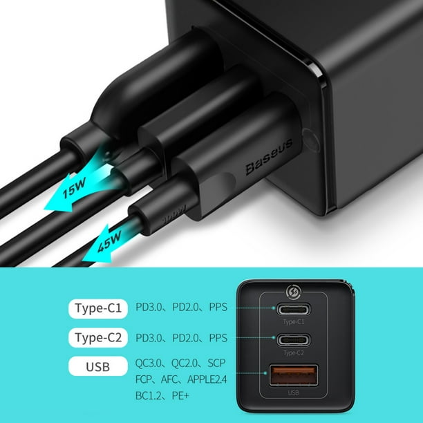 Amdohai Baseus 65W GaN2 Pro Charger Quick Charge PD 4.0 3.0 Type C PD USB  Charger with QC 4.0 3.0 Portable Fast Charger Compatible with iP Phone  Tablet Laptop With 100W Data