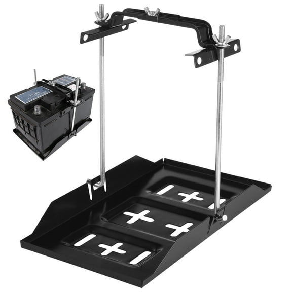 Battery Hold Down Tray Kit, Universal Battery Storage Holder, Metal Battery Tray with Adjustable Bracket Clamp, Rectangular Battery Tray for Cars, Boats