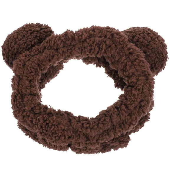 PAMINGONO 1Pack Bear Ears Headband for Women Makeup Spa Facial Care Coffee Plush Fabric 7.5x4.3x2in