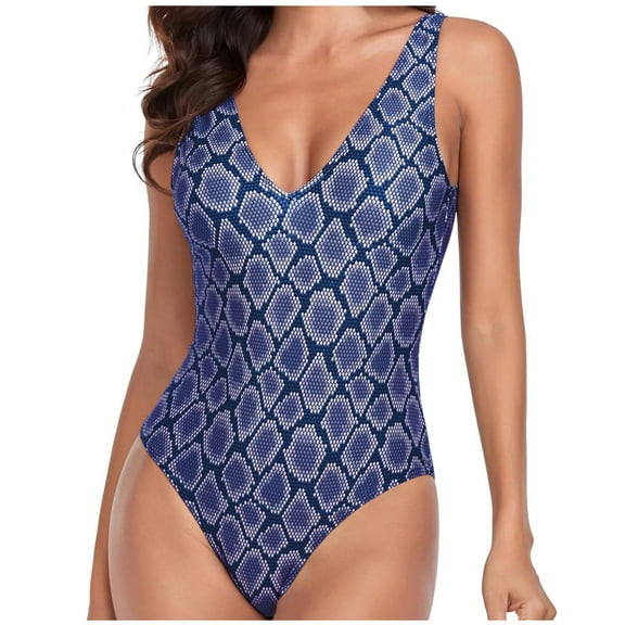 Honeeladyy Womens One Piece Swimsuits Deep V Neck Bathing Suit Solid Color Backless Swimming Suits Gifts for Mom Dark Blue M