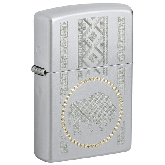 Zippo Lighter: Engraved Buffalo Design - Satin Chrome 81588