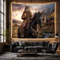 thumbnail image 6 of Lynx Cowboy on Horse in Mountain Valley by Cabin, Adventurous Surreal Art for Wildlife Fans, Western Decor, New Home Gift, Tapestry Wall Hanging for Den and Living Room, 6 of 7