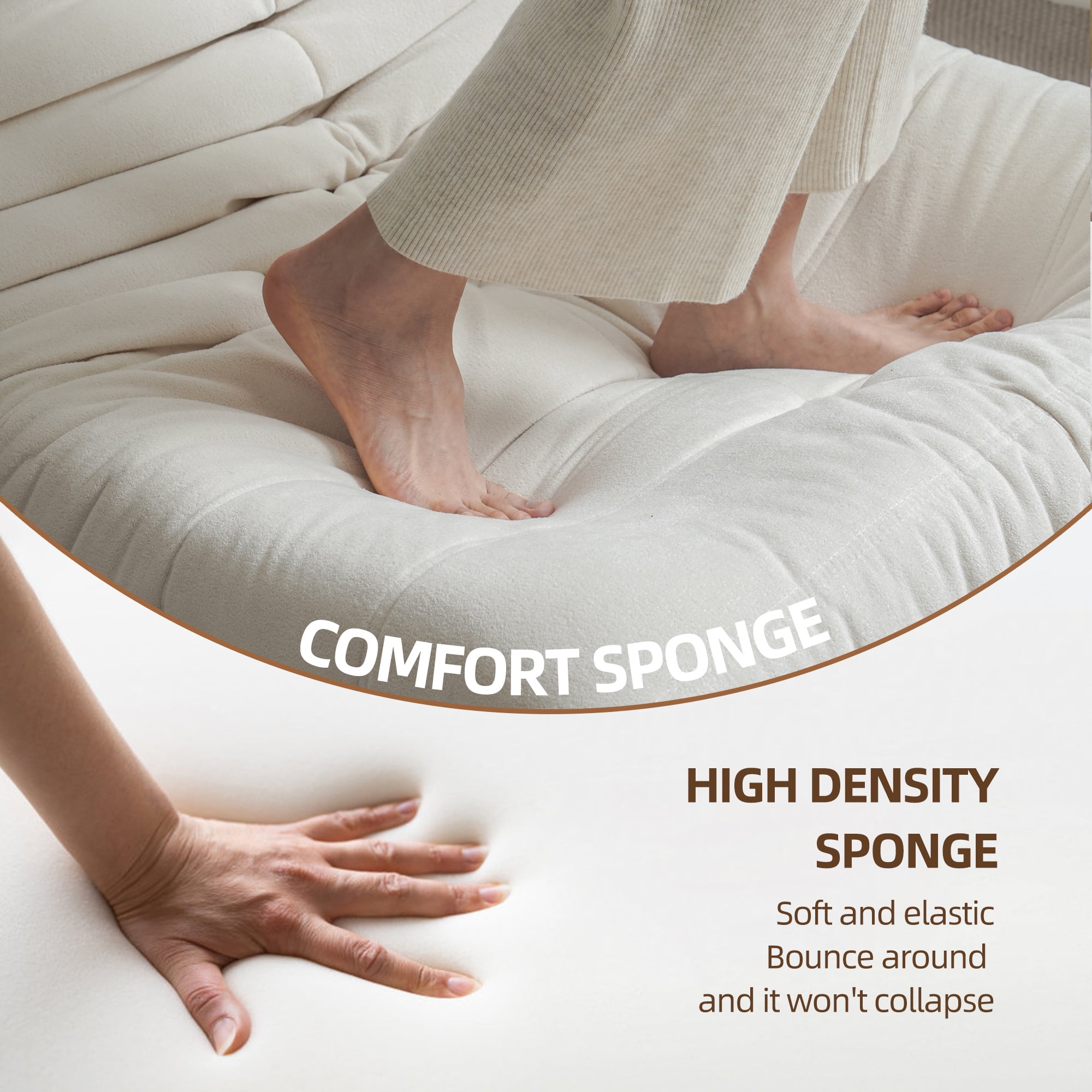 Aukfa Bean Bag Chair, Lazy Floor Sofa Lounger, Sponge Sofa Chairs for Adults, Fireside Chair for Living Room Bedroom, White