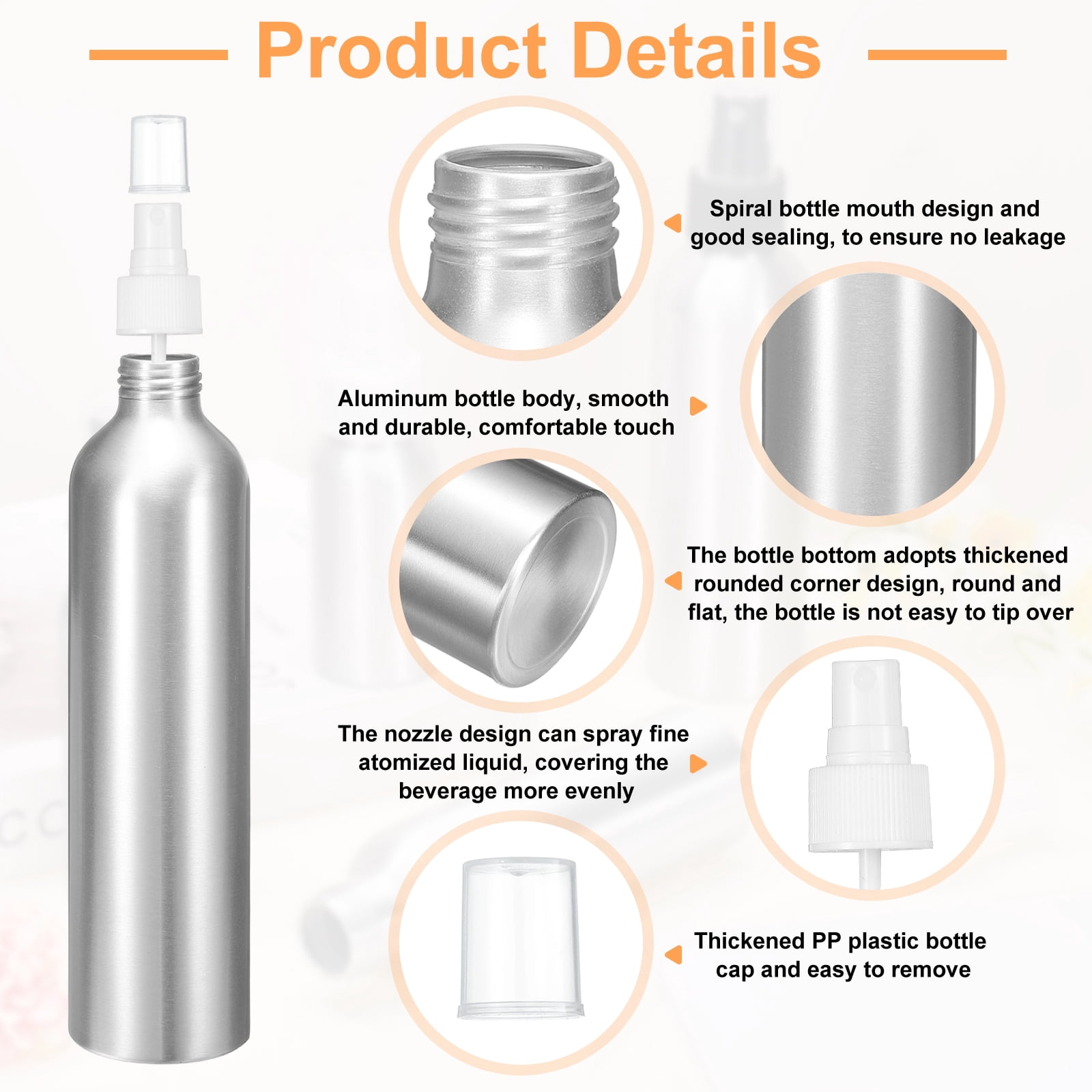 Uxcell 5pcs Aluminum Fine Mist Spray Bottles 300ml/10oz Metal Small Liquid Alcohol Refillable Travel Container with White Plastic Nozzle Cap for Perfume Skincare Cosmetic Storage Bottle