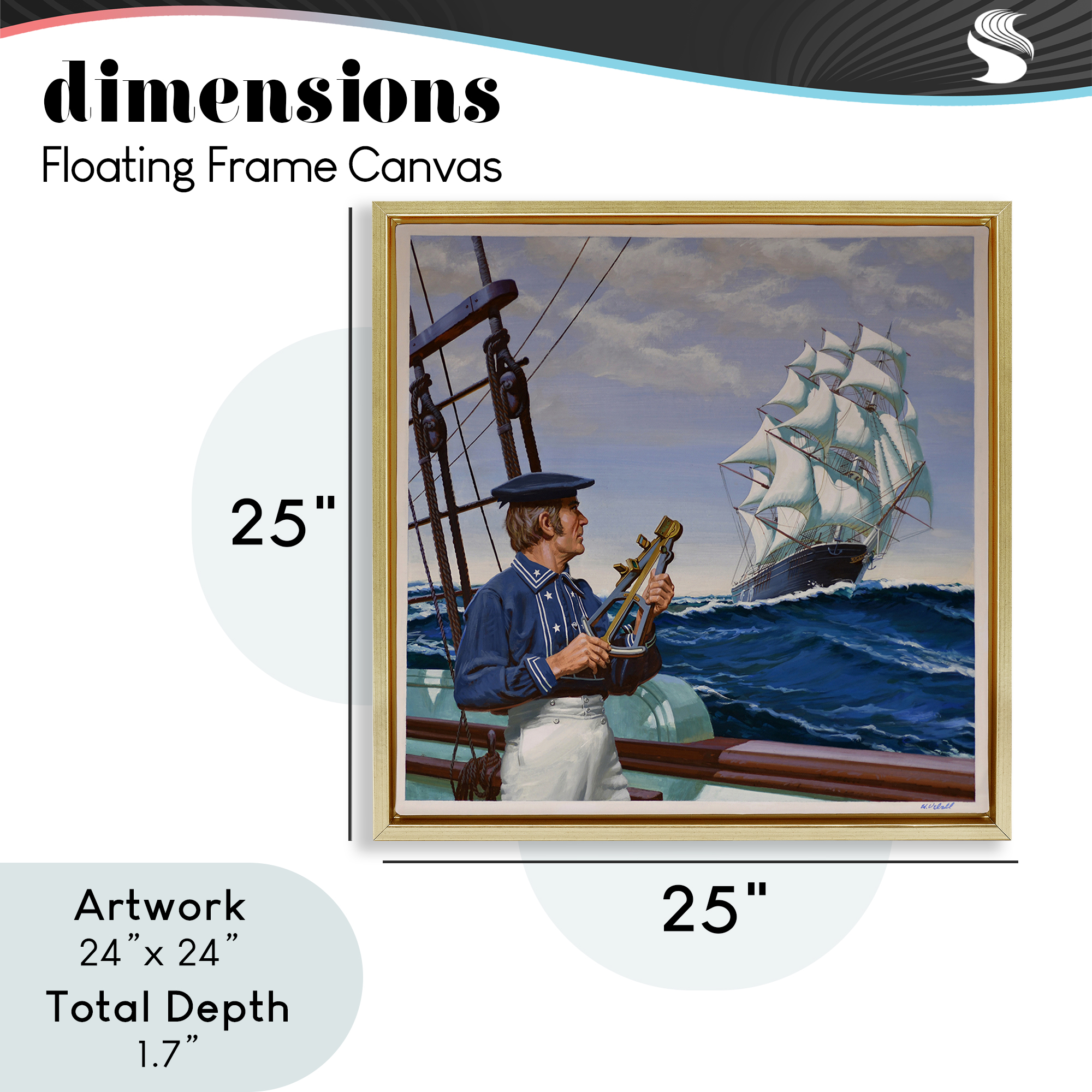 Flying Cloud Sailing Ship Gold Framed Floater Canvas Wall Art, design by Wind River Studios