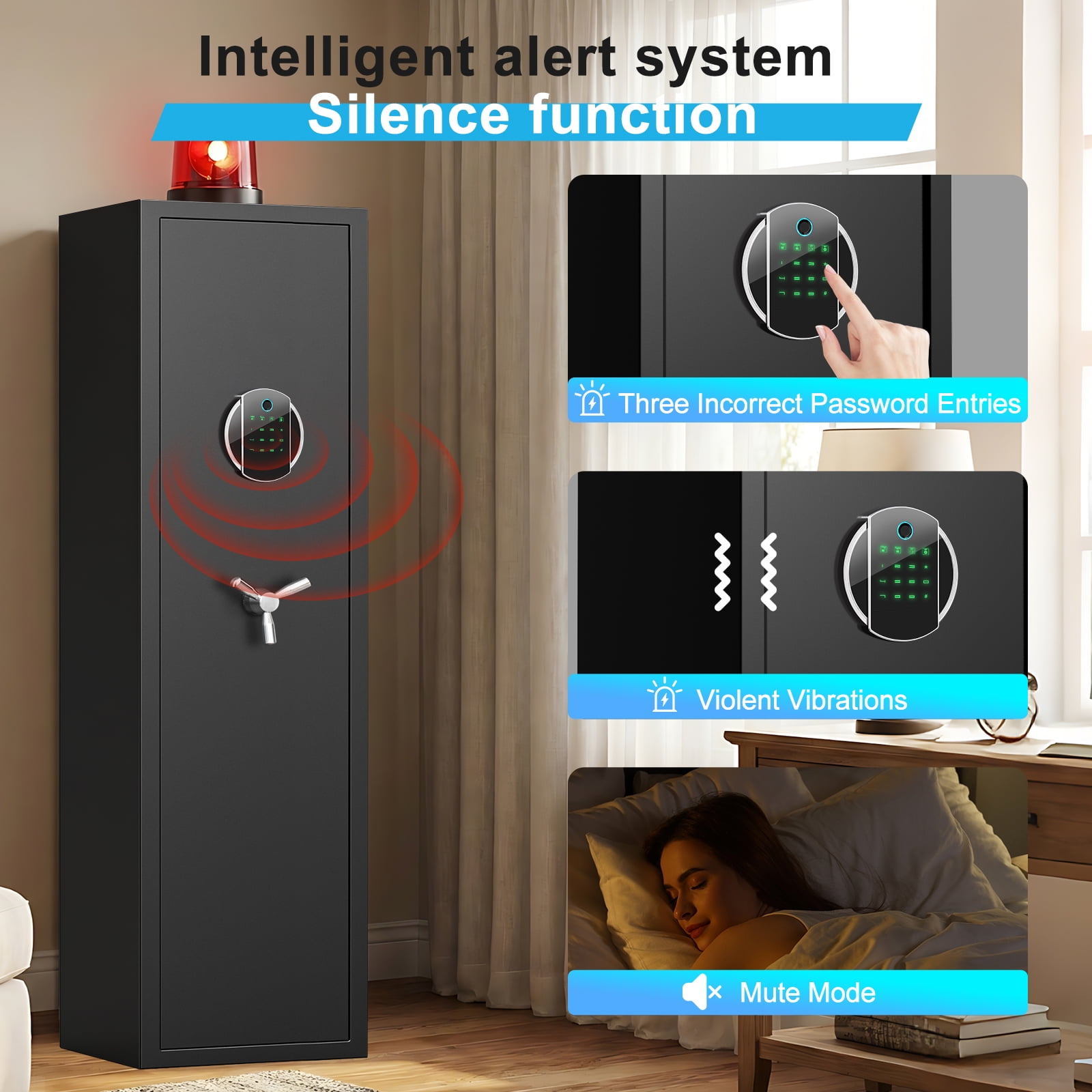 Gun Safe, Biometric Fingerprint 3-5 Long Gun Safes for Guns and Pistols, Quick Access Gun Storage Cabinets for Shotguns with LED Light & Removable Shelf