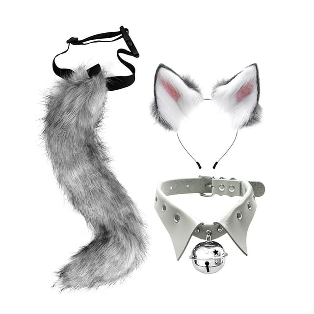 Ensemble Oreilles et Queue Longues Queues Accessoire Cheveux Femmes Filles Robe Gris