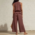 thumbnail image 4 of Muscularfit Womens Linen Set 2 Piece Summer Sets for Women Palazzo Vacation Sets Crew Neck Full Length Wide-Leg Sleeveless Brown Casual Sets for Women,L, 4 of 5
