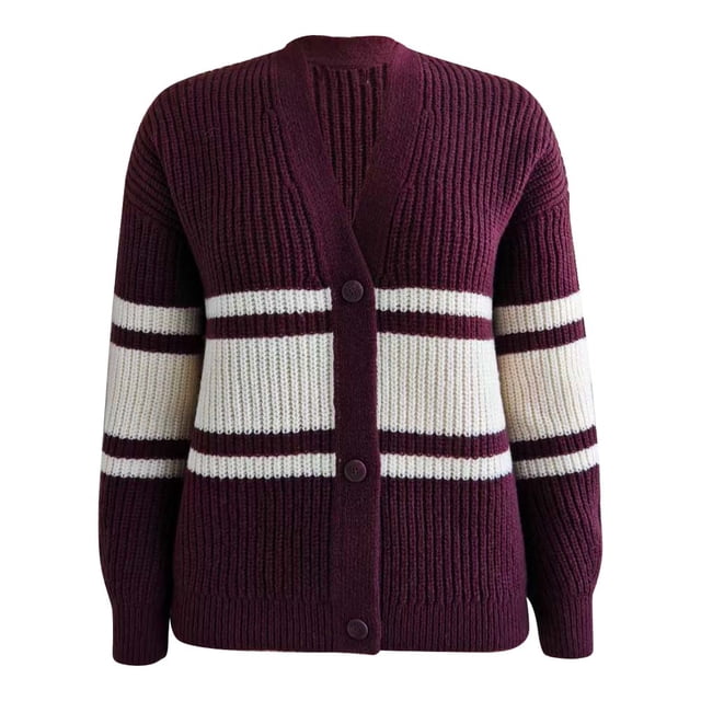 Suéter George para Mujer, Rayado, Escote V, con Botones Vino Talla Eg