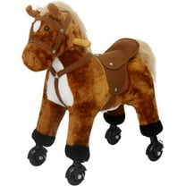 Kinbor Kids Ride on Horse Walking Pony Rocking Plush Toy With Neigh Sound & Wheels, Brown
