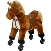 Kinbor Kids Ride on Horse Walking Pony Rocking Plush Toy With Neigh Sound & Wheels, Brown