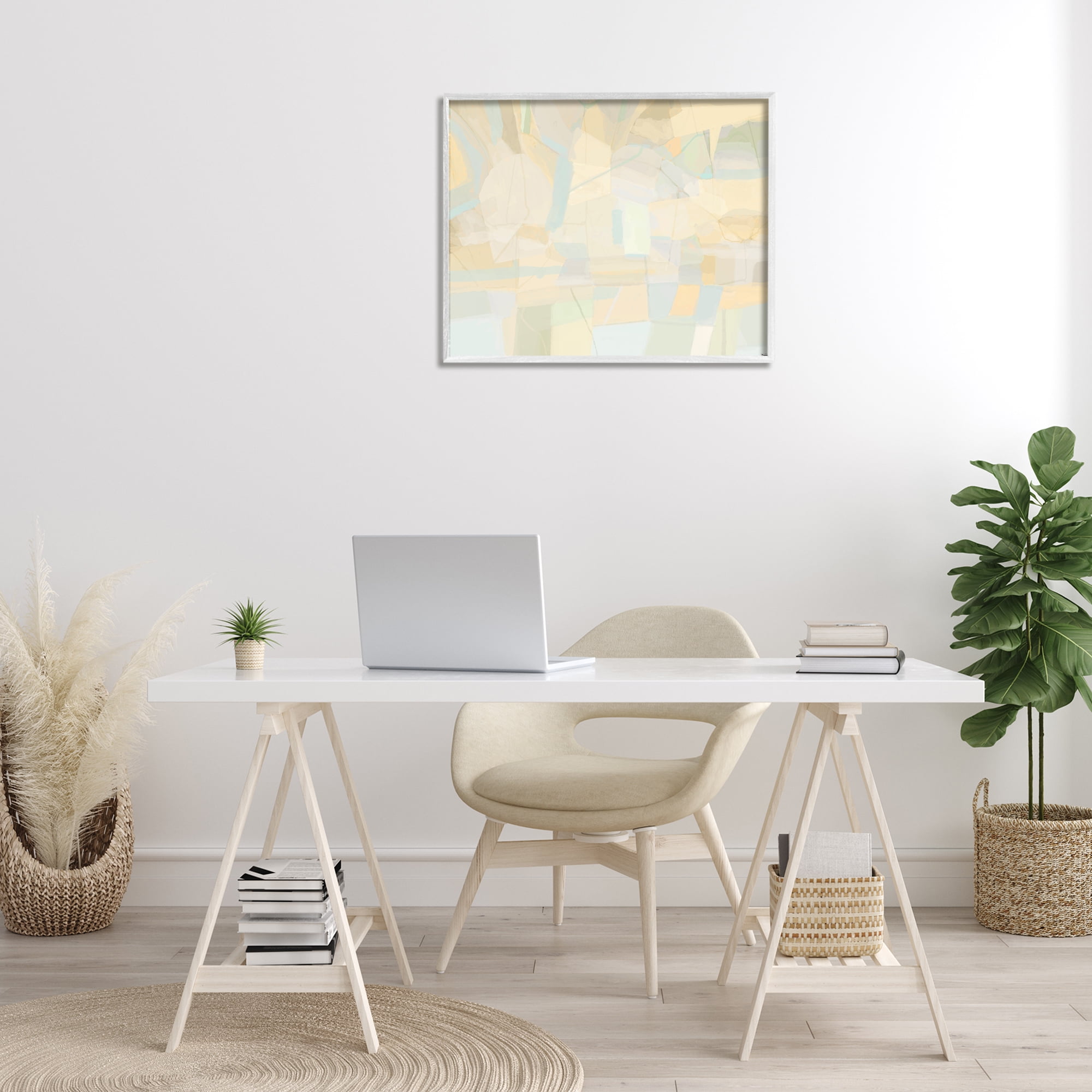 Stupell Industries Geometric Neutral Expression Abstract Painting White Framed Art Print Wall Art, 30 x 24