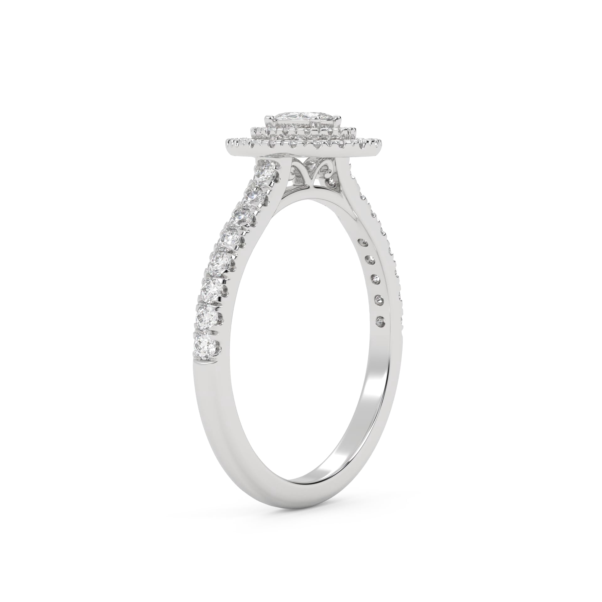 AFFY Double Halo Solitaire Engagement Ring for Women, Center 4X3mm Oval and Round Cut Lab Created Moissanite Anniversary Ring Jewelry Gift for Her in 14K White Gold Over Sterling Silver Size-4.5